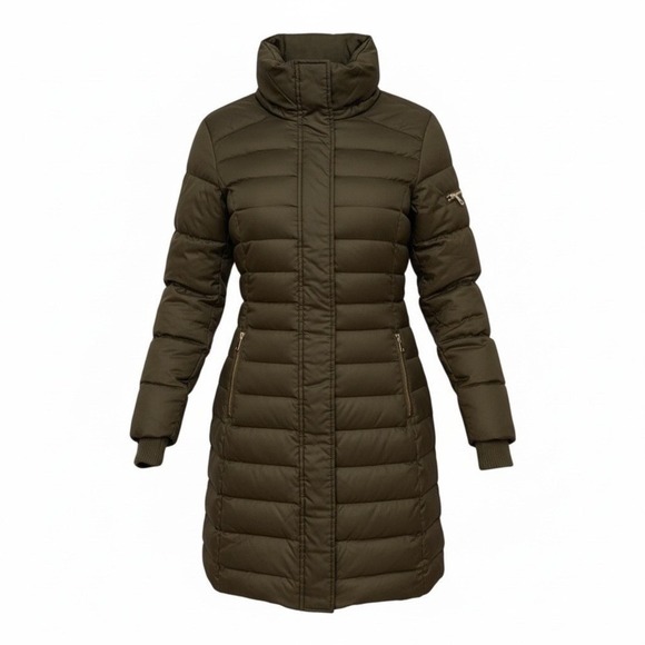 Sam Edelman Olive Green Lightweight Long Quilted Puffer Coat S Transition - Picture 1 of 11